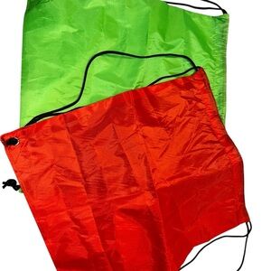 Neon Green & Bright Red Drawstring Nylon Backpacks